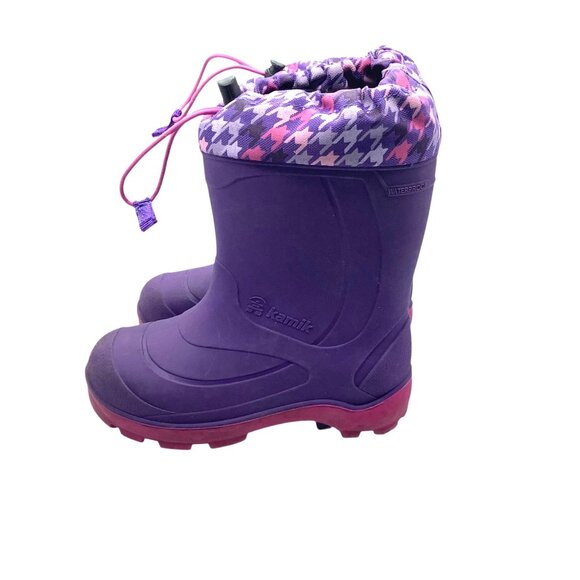 Kamik Purple Houndstooth Waterproof Winter Snow Rain Boots Kid Size 10 - Picture 1 of 7